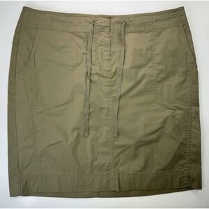 J Jill‎ Cotton Blend Pull On Skirt Sz 12 Drawstring Bayleaf Green Stretch Casual